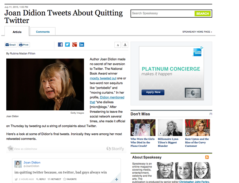 Illustration for article titled The Wall Street Journal Got Confused and Thought Joan Didion Was on Twitter